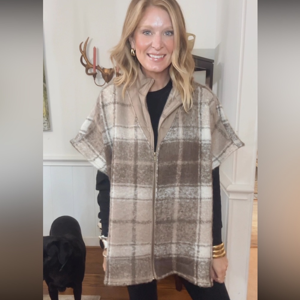 Worn once! Time and Tru Plaid Vest in Brown and Cream